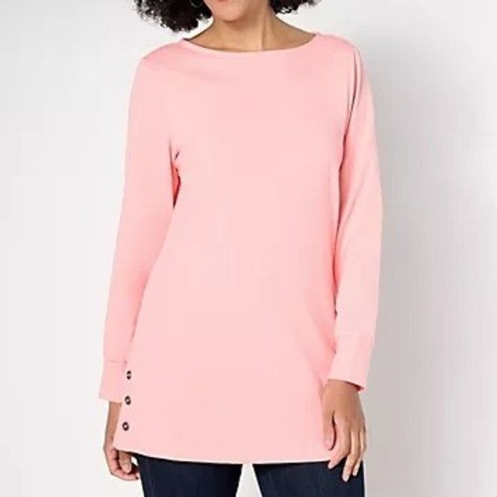 Denim & Co Essentials Plus 4X‎ Rose Petal Perfect Jersey Boat Neck Tunic A677991